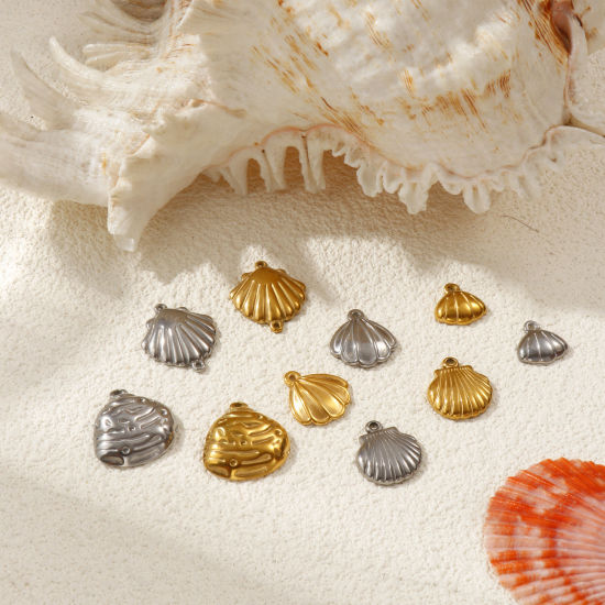 Immagine di 2 Pz Placcatura Sottovuoto PVD Ecologica 304 Acciaio Inossidabile Ciondoli Multicolore Conchiglia