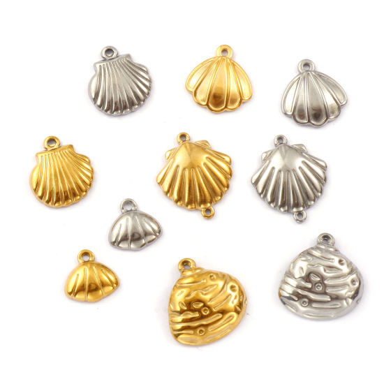 Immagine di 2 Pz Placcatura Sottovuoto PVD Ecologica 304 Acciaio Inossidabile Ciondoli Multicolore Conchiglia