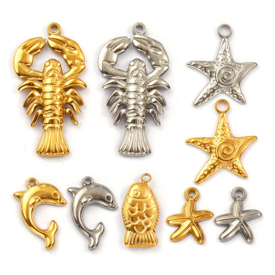 Immagine di 2 Pz Placcatura Sottovuoto PVD Ecologica 304 Acciaio Inossidabile Gioielli Oceanici Ciondoli Multicolore