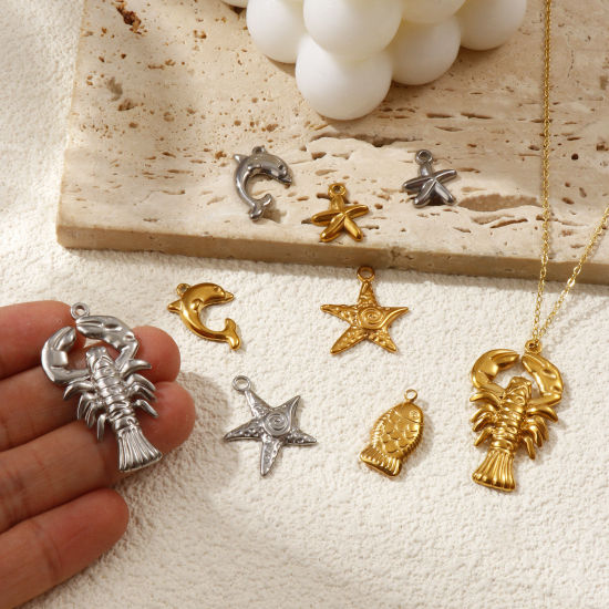 Immagine di 2 Pz Placcatura Sottovuoto PVD Ecologica 304 Acciaio Inossidabile Gioielli Oceanici Ciondoli Multicolore