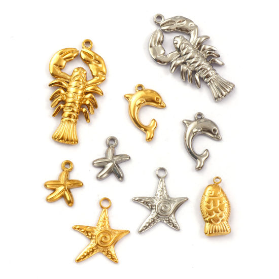 Immagine di 2 Pz Placcatura Sottovuoto PVD Ecologica 304 Acciaio Inossidabile Gioielli Oceanici Ciondoli Multicolore