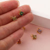 Picture of Brass & Cubic Zirconia Mini Charms 18K Gold Plated Flower Micro Pave 8mm x 6mm