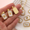 Picture of Natural Shell & Brass Charm Pendant 18K Gold Plated White Octagon Capital Alphabet Initial Letter Message " A-Z " Micro Pave Clear Cubic Zirconia 23mm x 12mm
