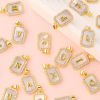 Picture of Natural Shell & Brass Charm Pendant 18K Gold Plated White Octagon Capital Alphabet Initial Letter Message " A-Z " Micro Pave Clear Cubic Zirconia 23mm x 12mm