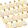 Picture of Natural Shell & Brass Charm Pendant 18K Gold Plated White Octagon Capital Alphabet Initial Letter Message " A-Z " Micro Pave Clear Cubic Zirconia 23mm x 12mm