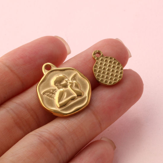 Изображение 2 ШТ Экологичное вакуумное PVD-покрытие 304 Нержавеющая Сталь религия Подвески 18K настоящее золото с покрытием Бесформенный Ангел