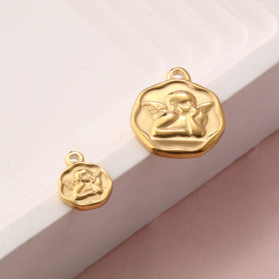 Изображение 2 ШТ Экологичное вакуумное PVD-покрытие 304 Нержавеющая Сталь религия Подвески 18K настоящее золото с покрытием Бесформенный Ангел