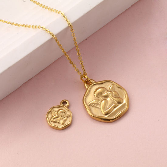 Изображение 2 ШТ Экологичное вакуумное PVD-покрытие 304 Нержавеющая Сталь религия Подвески 18K настоящее золото с покрытием Бесформенный Ангел