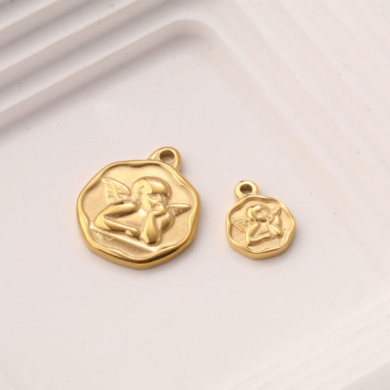 Изображение 2 ШТ Экологичное вакуумное PVD-покрытие 304 Нержавеющая Сталь религия Подвески 18K настоящее золото с покрытием Бесформенный Ангел