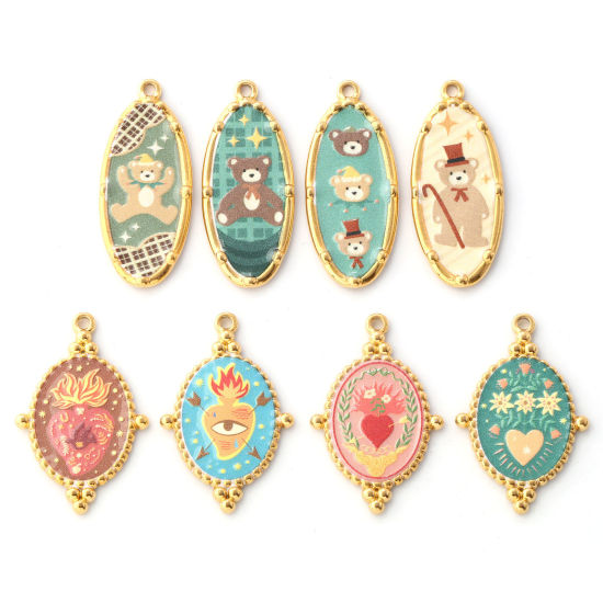 Immagine di 1 Pz Placcatura Sottovuoto PVD Ecologica 304 Acciaio Inossidabile Ciondoli Pendenti 18K Vero Oro Placcato Multicolore Orso Ex Voto Cuore Stampato