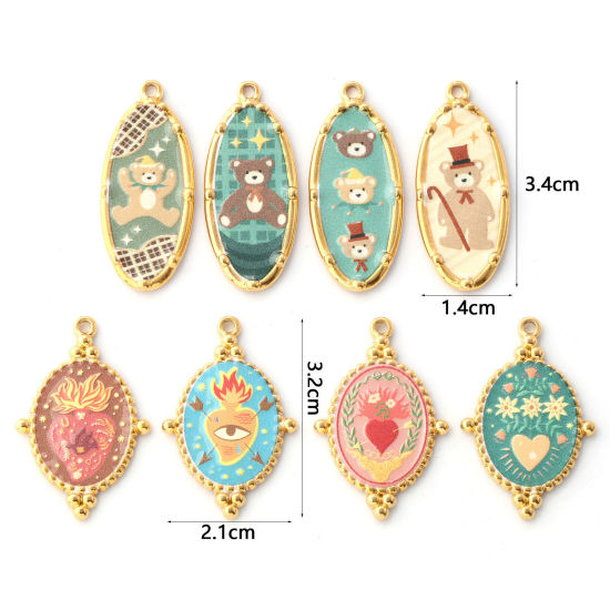 Immagine di 1 Pz Placcatura Sottovuoto PVD Ecologica 304 Acciaio Inossidabile Ciondoli Pendenti 18K Vero Oro Placcato Multicolore Orso Ex Voto Cuore Stampato