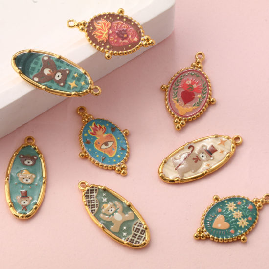 Immagine di 1 Pz Placcatura Sottovuoto PVD Ecologica 304 Acciaio Inossidabile Ciondoli Pendenti 18K Vero Oro Placcato Multicolore Orso Ex Voto Cuore Stampato