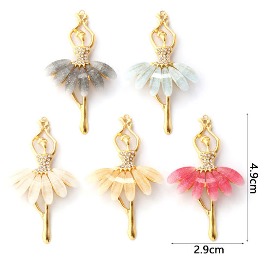 Изображение 1 ШТ Экологичное вакуумное PVD-покрытие 304 Нержавеющая Сталь & Акрил Подвески 18K настоящее золото с покрытием Балерина С Блестками Прозрачный Искусственный Циркон 4.9см x 2.9см