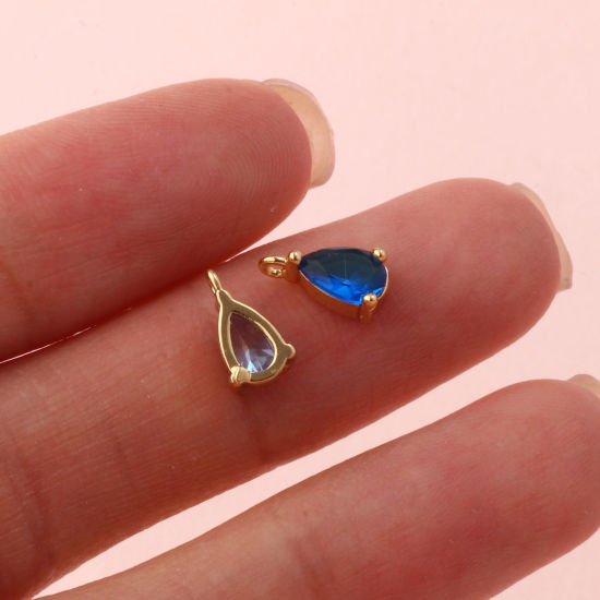 Immagine di 5 Pz Ottone + Zircone Cubico Pietre Nascita Ciondoli Placcato Oro 18K Goccia Mini 9mm x 5mm