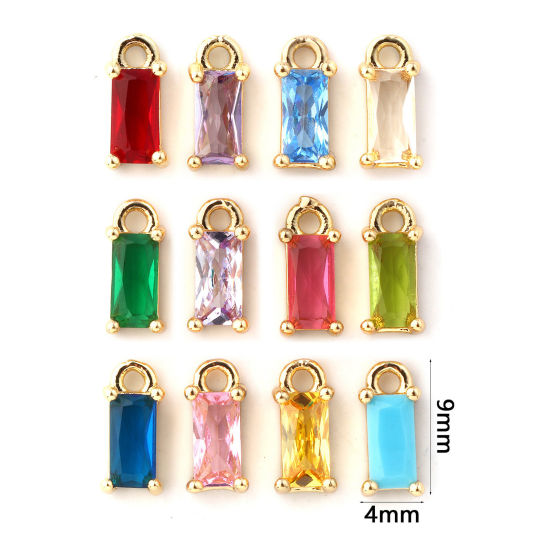 Изображение 5 ШТ Латунь+ Искусственный Циркон Камень рождения Подвески 18K позолоченный Прямоугольник Мини 9мм x 4мм