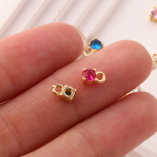 Изображение 5 ШТ Латунь+ Искусственный Циркон Камень рождения Подвески 18K позолоченный Круглые Мини 6мм x 3мм