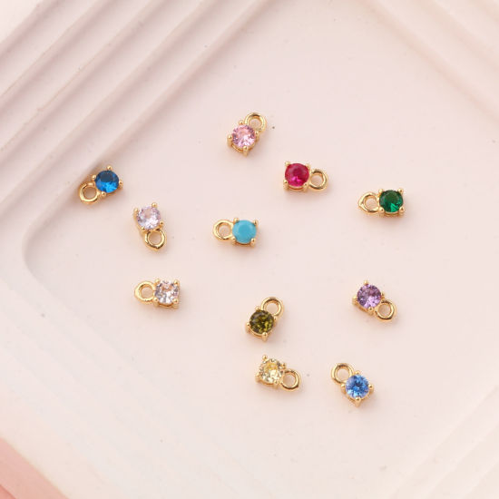 Изображение 5 ШТ Латунь+ Искусственный Циркон Камень рождения Подвески 18K позолоченный Круглые Мини 6мм x 3мм