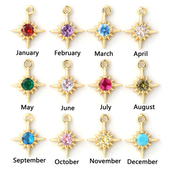 Изображение 2 ШТ Латунь+ Искусственный Циркон Камень рождения Подвески 18K позолоченный Звезда Мини 10.5мм x 8.5мм