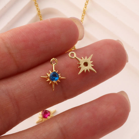 Изображение 2 ШТ Латунь+ Искусственный Циркон Камень рождения Подвески 18K позолоченный Звезда Мини 10.5мм x 8.5мм