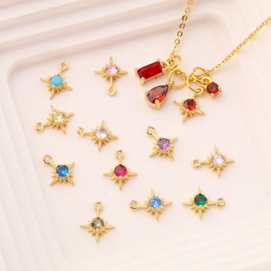 Изображение 2 ШТ Латунь+ Искусственный Циркон Камень рождения Подвески 18K позолоченный Звезда Мини 10.5мм x 8.5мм