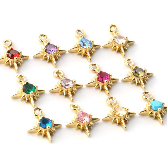 Изображение 2 ШТ Латунь+ Искусственный Циркон Камень рождения Подвески 18K позолоченный Звезда Мини 10.5мм x 8.5мм