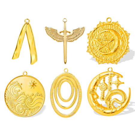 2 個 エコフレンドリー PVD真空メッキ 304ステンレス鋼 ペンダント 18Kゴールドメッキ