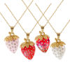 Picture of 18K Real Gold Plated Link Cable Chain Strawberry Fruit Pendant Charm Necklace, 304 Stainless Steel & Resin 45cm(17.7") + 5cm(2"), For Women, Clear Rhinestone 3D, Exquisite Sweet & Cute Gift, Eco-friendly PVD Vacuum Plating