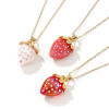 Picture of 18K Real Gold Plated Link Cable Chain Strawberry Fruit Pendant Charm Necklace, 304 Stainless Steel & Resin 45cm(17.7") + 5cm(2"), For Women, Clear Rhinestone 3D, Exquisite Sweet & Cute Gift, Eco-friendly PVD Vacuum Plating