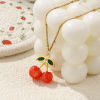 Picture of 18K Real Gold Plated Curb Link Chain Cherry Fruit Pendant Charm Necklace, 304 Stainless Steel & Resin 45cm(17.7") + 5cm(2"), For Women, Green Rhinestone 3D, Exquisite Sweet & Cute Gift, Eco-friendly PVD Vacuum Plating