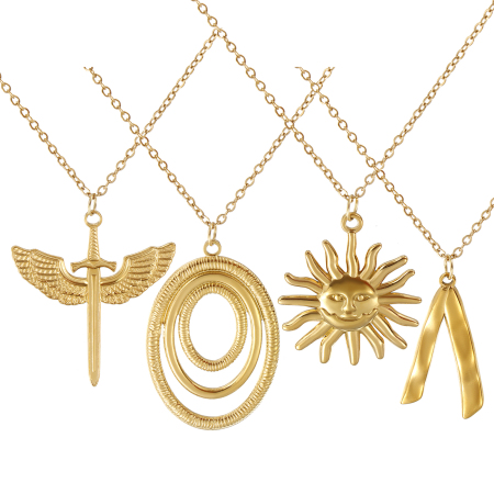 18K Vero Oro Placcato Catena a Cavo Collana con Ciondolo, 304 Acciaio Inossidabile 45cm + 5cm, Per Donne, Galassia Elegante Regalo, Placcatura Sottovuoto PVD Ecologica, 1 Pz