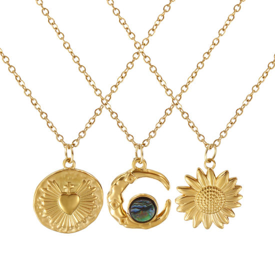 Immagine di 18K Vero Oro Placcato Catena a Cavo Collana con Ciondolo, 304 Acciaio Inossidabile 45cm + 5cm, Per Donne, Squisito Retrò Regalo, Placcatura Sottovuoto PVD Ecologica, 1 Pz