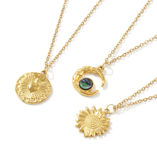 Immagine di 18K Vero Oro Placcato Catena a Cavo Collana con Ciondolo, 304 Acciaio Inossidabile 45cm + 5cm, Per Donne, Squisito Retrò Regalo, Placcatura Sottovuoto PVD Ecologica, 1 Pz