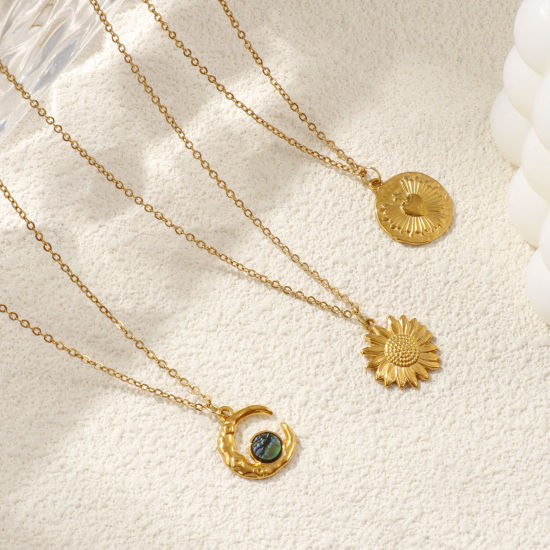 Immagine di 18K Vero Oro Placcato Catena a Cavo Collana con Ciondolo, 304 Acciaio Inossidabile 45cm + 5cm, Per Donne, Squisito Retrò Regalo, Placcatura Sottovuoto PVD Ecologica, 1 Pz