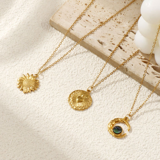 Immagine di 18K Vero Oro Placcato Catena a Cavo Collana con Ciondolo, 304 Acciaio Inossidabile 45cm + 5cm, Per Donne, Squisito Retrò Regalo, Placcatura Sottovuoto PVD Ecologica, 1 Pz