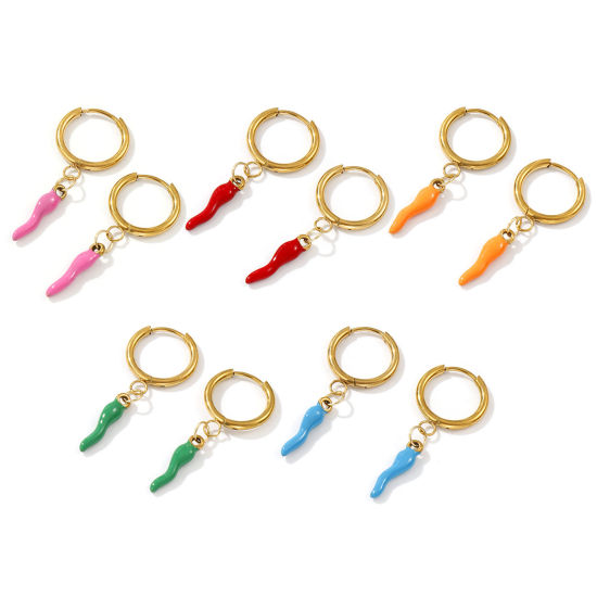 Immagine di 1 Paio Placcatura Sottovuoto PVD Ecologica Elegante Squisito 18K Vero Oro Placcato 304 Acciaio Inossidabile Peperone Smalto Orecchini Circolari Per Donne Regalo 3.9cm x 1.6cm, Posta / Filo Dimensione: 1mm(18 misura)