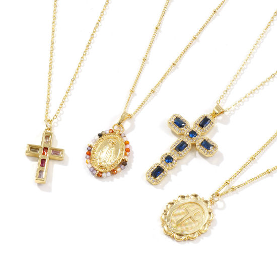 Picture of 18K Real Gold Plated Cross Pendant Charm Necklace, Brass For Women, Retro Religious Gift, Eco-friendly