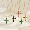 Bild von 18K Echtgold plattiert Kreuz Gliederketten Kreuz Anhänger Halskette, Messing + Kubisch Zirkonia 46cm + 6cm, Für Frauen, Micro Pave, Retro Religiös Geschenk, Umweltfreundlich