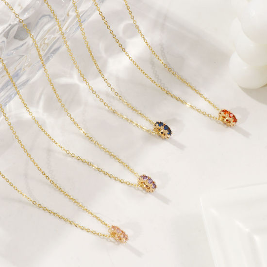 Bild von 18K Real Gold Plated Link Cable Chain Circle Ring Pendant Charm Necklace, Brass & Cubic Zirconia 46cm(18.1") + 6cm(2.4"), For Women, Dainty Birthstone Gift, Eco-friendly, 1 Piece