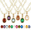 Picture of 18K Real Gold Plated Paperclip Link Chain Oval Pendant Charm Necklace, Brass & Cubic Zirconia 45cm(17.7") + 5cm(2"), For Women, Dainty Birthstone Gift, Eco-friendly, 1 Piece
