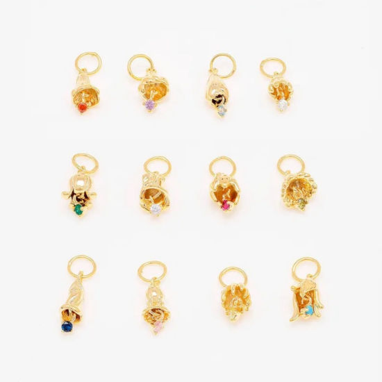 Picture of Eco-friendly Brass & Cubic Zirconia Birthstone Charms 18K Real Gold Plated Flower