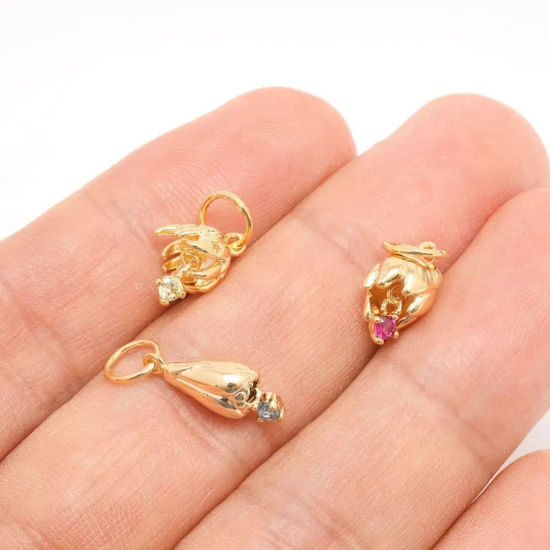 Picture of Eco-friendly Brass & Cubic Zirconia Birthstone Charms 18K Real Gold Plated Flower