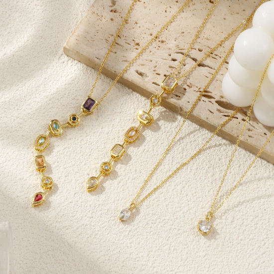 Bild von 18K Echtgold plattiert Kreuz Gliederketten Anhänger Halskette, Messing + Kubisch Zirkonia Für Frauen, Stilvoll Exquisit Geschenk, Umweltfreundlich