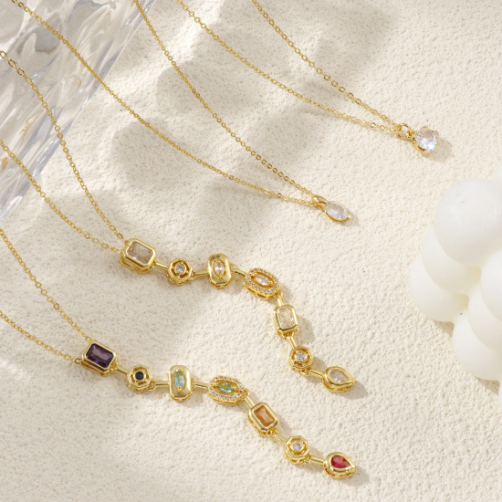 Bild von 18K Echtgold plattiert Kreuz Gliederketten Anhänger Halskette, Messing + Kubisch Zirkonia Für Frauen, Stilvoll Exquisit Geschenk, Umweltfreundlich