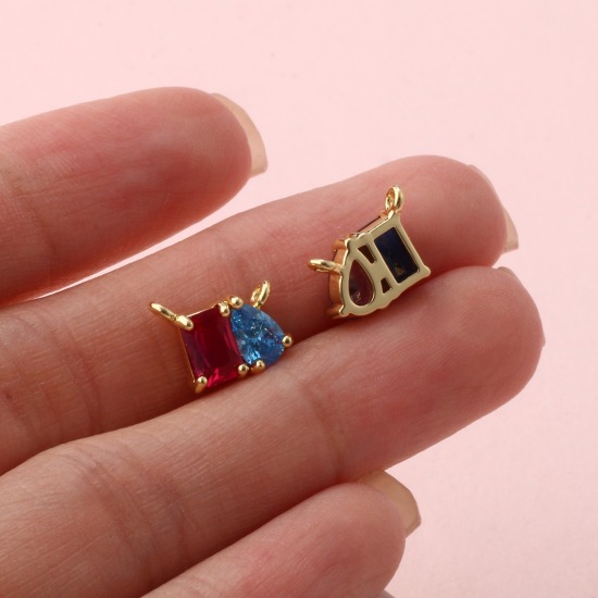 Immagine di 1 Pz Ecologico Ottone + Zircone Cubico Pietre Nascita Pendenti Charms Connettori 18K Vero Oro Placcato Goccia 10mm x 8mm