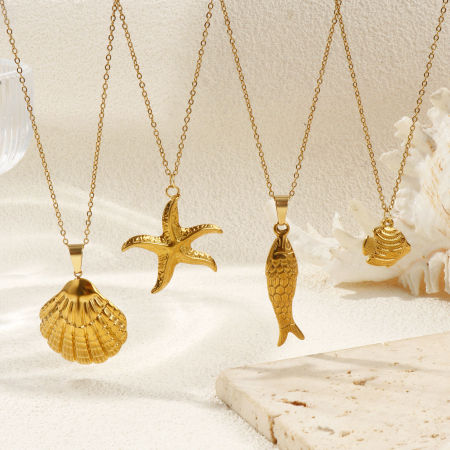 18K Real Gold Plated Link Cable Chain Pendant Charm Necklace, 304 Stainless Steel 45cm(17.7") + 5cm(2"), For Women, Ocean Jewelry Stylish Gift, Eco-friendly PVD Vacuum Plating