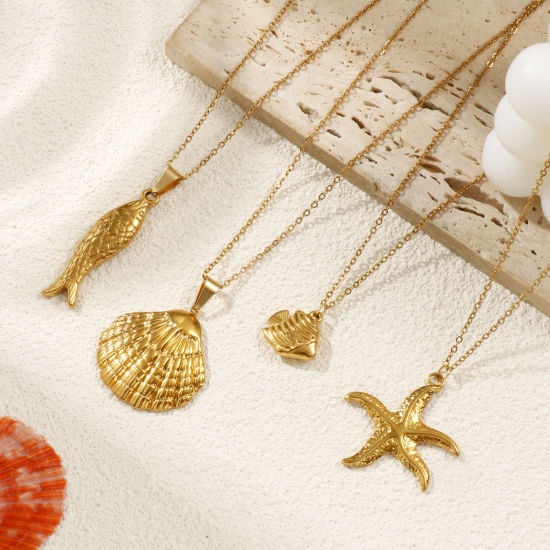 18K Real Gold Plated Link Cable Chain Pendant Charm Necklace, 304 Stainless Steel 45cm(17.7") + 5cm(2"), For Women, Ocean Jewelry Stylish Gift, Eco-friendly PVD Vacuum Plating の画像