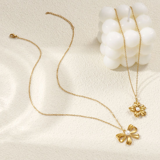 Immagine di 18K Real Gold Plated Link Cable Chain Pendant Charm Necklace, 304 Stainless Steel & Natural Pearl 45cm(17.7") + 5cm(2"), For Women, White Exquisite Stylish Gift, Eco-friendly PVD Vacuum Plating