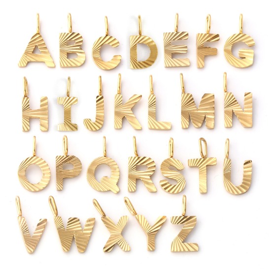 Picture of Eco-friendly PVD Vacuum Plating 304 Stainless Steel Capital Alphabet Initial Letter Name Charms 18K Real Gold Plated Stripe Message " A-Z "