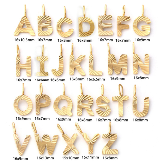Picture of Eco-friendly PVD Vacuum Plating 304 Stainless Steel Capital Alphabet Initial Letter Name Charms 18K Real Gold Plated Stripe Message " A-Z "