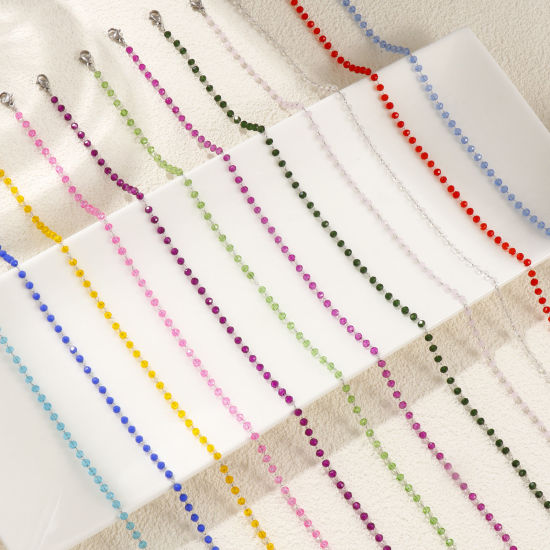 Изображение 1 ШТ Серебряный Тон Цепочка из бисера Ожерелья, 304 Нержавеющая Сталь & Железо 38см + 5см, Для женщин, Камень рождения Простой подарок, Экологичный